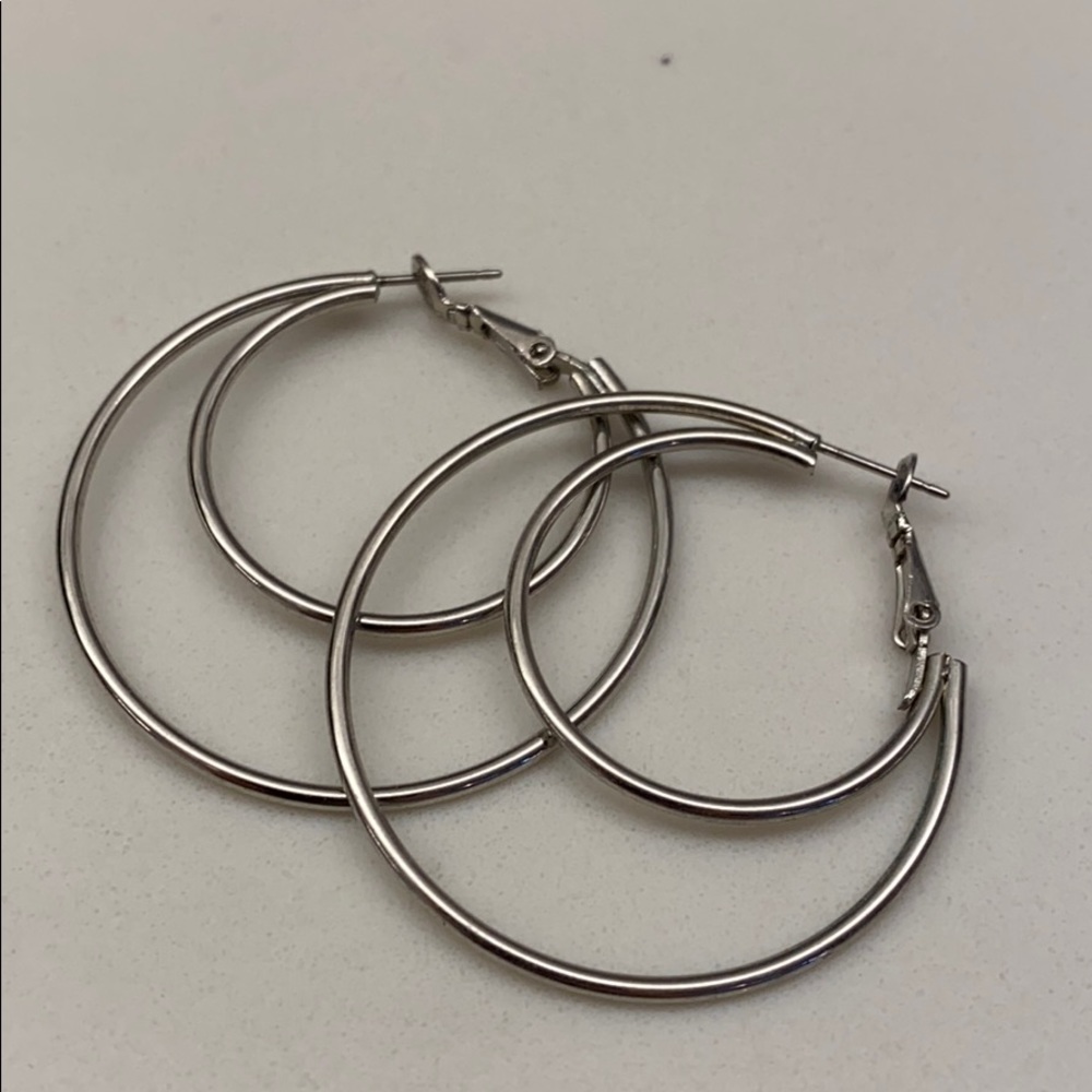 Silver double hoops